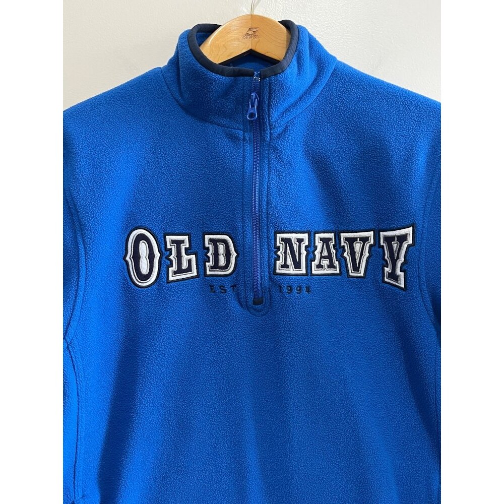 Old Navy Fleece 1/4 Zip Sweatshirt Mens M Blue Spellout Pockets